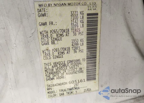 2013 Nissan Armada Sv from USA, damaged, VIN 5N1BA0ND4DN605161